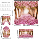 4 tk Pink Cherry Blossom du&scaron;ikardina komplekt Vannitoakomplektid Vaibad koos libisemiskindla vannimatiga WC kaane ja U-kujulise vaibaga 4Pcs