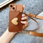 Crossbody Lanyard pehme silikoonist &uuml;mbris Xiaomi Poco F5 Pro Love Heart Rahakoti kaardipesa Randmepaela kate jaoks Poco X5 X4 M4 M3 telefoni taga korpused Shell POCO F5 pruun