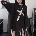 Y2k gooti gooti Harajuku punk kampsun Naiste pulloverid, tumedad grungev&auml;rvi kootud topid Korea Kpop t&auml;navar&otilde;ivad One Size must