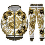 Meeste luksusliku kuldse mustriga 3D-prindiga t&otilde;mblukuga kapuutsid/komplektid Br&auml;ndi moodsad dressipluusid+p&uuml;ksid, &uuml;likond, hip-hop, s&ouml;rkimine, spordir&otilde;ivad 5XL