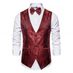 Meeste &uuml;likonnavest pidulik vintage printimine &uuml;herealine V-kaelusega n&ouml;&ouml;bid Varrukateta Slim Fit kardigan Groom Wedding Emcee Performance vest koos kikilipsuga M