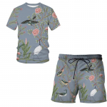 2022. aasta suve lille-, linnu- ja taimeillustratsioon vabaaja &uuml;likond, mood, 2-osaline komplekt 3D-printimisega T-s&auml;rk L&uuml;hikeste varrukatega kampsun Street M