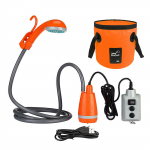 Laetav USB-laetav du&scaron;ipea koos kokkupandava &auml;mbriga telkimismatkamiseks Shower Pump with Collapsible Bucket oranž