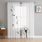 Musta v&otilde;ililletaime seemned Valged l&auml;bipaistvad kardinad t&uuml;drukutele lastele Magamistoa K&ouml;&ouml;k Aknakatted Kardinad kodukaunistus 135W x 114H(cm)