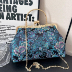 Vintage naiste pulm Sidur Lilled Lukk Shell Clip Fringe kett &Otilde;lakotid Lilla Sinine Crossbody kotid K&auml;ekotid ja rahakotid must