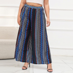 Suvised naiste p&uuml;ksid Plus Size laia s&auml;&auml;rega p&uuml;ksid Boheemlas stiilis triibulised sinised elastsed v&ouml;&ouml;p&uuml;ksid mere&auml;&auml;rsed puhkuse rannap&uuml;ksid 2XL