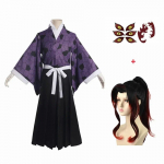 Anime Demon Slayer Kimetsu No Yaiba Kokushibo Cosplay Kost&uuml;&uuml;m Purpurne Kimonokleit Kokushibou Battle Suit Kimono Anime Event L-(Costume+Wig)