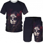 Vintage Skull Gothic 3D Print Meeste komplektid Suvised 2-osalised r&otilde;ivad Komplektid T-s&auml;rk ja l&uuml;hikesed p&uuml;ksid Spordidress Meeste &uuml;lisuurest riidest t&auml;navariided XXXL