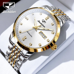 JINSHIDUN kaubam&auml;rgiga k&auml;ekellad Business Diamond Face Double Calendar Mehaaniline k&auml;ekell Veekindel &auml;rimeeste k&auml;ekell Meeste k&auml;ekell