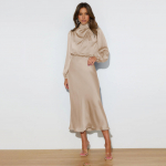 Naiste kevad-&otilde;htukleit T&auml;islaternate varrukatega Elegantne p&auml;itsetega A-joon k&otilde;rge v&ouml;&ouml;kohaga pikad &uuml;hev&auml;rvilised kleidid L j&auml;rve sinine v&auml;rv