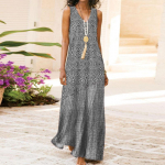 Naiste suvine vabaaja V-kaelusega varrukateta geomeetriaga pikk kleit Kaftani tankkleit XXXL must