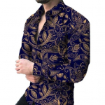 Meeste s&auml;rk, alla keeratav krae, &uuml;herealine Slim Fit, pikkade varrukatega n&ouml;&ouml;bid, pehme lilleline tr&uuml;kis M sinine