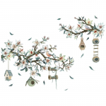 V&auml;rske magnoolia seinakleebis Magamistoa diivani taustaga seinakleebis Linnupesa lilletaime seinakleebis 30x90cm*2pcs mitmev&auml;rviline