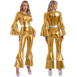 Naiste vintage 70S disko l&auml;ikiv kombinesoon Bell Bottom Hipi Romper Cheerleading Uniform Halloween Cosplay temaatiline peokost&uuml;&uuml;m XXL