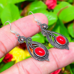 Italian Red Coral Gemstone Handmade 925 Sterling Silver Gift Earring 2.01 w1d80