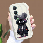 Armas koomiksimustriga kreemjas tekstuuriga korpus, lainelise servaga pehme silikoonkaanega telefoni&uuml;mbris Vivo jaoks Vivo V23E 5G puhas