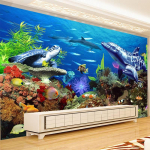 3D Seinamaaling Tapeet 3D Delfiin Kala Veealune Sinine Ookean Seinamaaling TV Diivan Taust Tapeet 200 cm(W) x 140 cm(H)