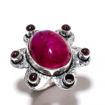 Natural Pink Moonstone, Amethyst Gemstone 925 Sterling Silver Ring Size 9 i1d81