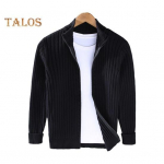 S&uuml;gistalv Meeste mantel T&otilde;mblukuga Kootud Kardigan Stand krae Pikad Varrukad &Uuml;hev&auml;rviline Paks Elastne Lahtine triibuline tekstuur igap&auml;evaseks kandmiseks Kootud jope M helehall v&auml;rv