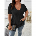 HNXC Naiste mood vabaaja suvekevadine &uuml;hev&auml;rvilise tr&uuml;kiga l&uuml;hikeste varrukatega V-kaelusega pluusid ja s&auml;rgid XL must