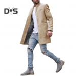 Meeste villane mantel rev&auml;&auml;r, pikad varrukad, keskmise pikkusega mantel, &uuml;hev&auml;rviline &uuml;herealine pikk k&uuml;ljetaskutega &uuml;ler&otilde;ivas XL khaki