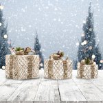3 Pieces Christmas Light up Gift Box Ornament Festive Present Boxes with Bowknot for Holiday Yard Style A