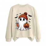 Naiste Halloweeni dressipluus Pumpkin Bat Ghost Print Crew kaelus, pikkade varrukatega pullover, igap&auml;evane ja t&ouml;&ouml;lk&auml;imise spordisviit S roosa