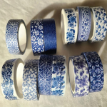 Sinine ja valge Washi teibi komplekt; Ilusad Chinoiserie kujundused; 12 rulli! Dekoratiivne teip; Ajakirjandus, Scrapbooking 12 Rolls
