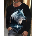 The Wolf Graphic meeste pikkade varrukatega T-s&auml;rk meestele Riietus vabaaja top T-s&auml;rk Mood Loomade 3D t&auml;istr&uuml;kiga t&auml;navar&otilde;ivad L