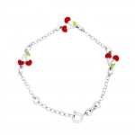 L&Eacute;A & ARTHUR - Bracelet Enfants 3 CERISES - Maille Jaseron Argent 925 Milli&egrave;mes Rhodi&eacute; - Longueur R&eacute;galable - Bijou Enfant