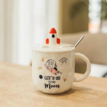Rocket Star Ceramic Mug With Lid Spoon Coffee Cups Christmas Mugs Free Shipping Cup for Coffee Tea Drinkware Ceramics & Pottery 301-400ml