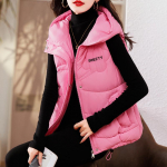 Uus naiste vest puhvis jope kapuutsiga l&uuml;hike, avara istmega soe Parkas naiste vest allapoole Puuvillapolsterdatud jope v&auml;lisr&otilde;ivad M roosa