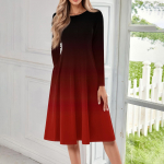 Naiste vabaaja moodne &uuml;mara kaelusega pikkade varrukatega midikleit L sinine