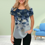 Moodne naiste punane suurte roosidega tr&uuml;kitud T-s&auml;rk naljakas vabaaja O-kaelusega l&uuml;hikeste varrukatega T-s&auml;rk suvine naiste T-s&auml;rk XS sinine