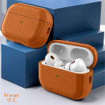 Nahast tekstuuriga &uuml;mbris Apple Airpods 1 2 3 4 Pro Air Pods juhtmevabade Bluetooth-k&otilde;rvaklappide jaoks, kaitsekate, kadumisvastane k&otilde;rvaklappide kott Airpods 1 2 nd oranž