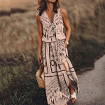 Suvine naiste kleit Varrukateta pikk kleit vabaaja naiste v&ouml;&ouml;kohaga, lukuga, kirjatr&uuml;kiga kleit 2XL