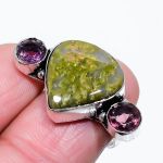 Unakite, Amethyst Handmade 925 Sterling Silver Gift Ring Size 7.5 g5g53