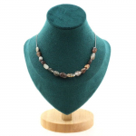Pierres et Min&eacute;raux. Collier 15 perles Quartz fant&ocirc;me vert du Br&eacute;sil Chaine en acier Collier femmes, hommes. Taille personnalisable.