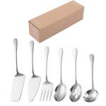 Majapidamises kasutatavad roostevabast terasest kommunaallauan&otilde;ud bankett pitsa k&uuml;hvel L&auml;&auml;ne toitlustus lusikas kahvel lekkimine hotell iseteenindus kommunaalteenuste komplekt Silver 6-piece set + box