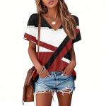 Naiste T-s&auml;rgid Plisseeritud V-kaelusega Pidulikud Vabaaja Pluusid Tr&uuml;kiga L&uuml;hikeste Varrukatega Suvised Topid Lahtise L&otilde;ikega XL must