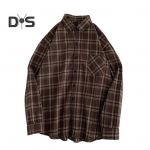 Naiste s&auml;rk, rev&auml;&auml;riga pikkade varrukatega, ruuduline tr&uuml;kis, taskutega, &uuml;herealine, lahtise l&otilde;ikega s&auml;rk, igap&auml;evane kandmine XL pruun