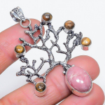 Rhodochrosite, Tiger Eye Handmade 925 Sterling Silver Jewelry Pendant 2.76 o1e28