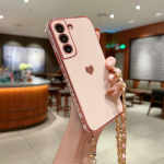 Samsung S24 S23 S22 Ultra A55 A35 S21 FE A15 A25 A54 5G jaoks Ristkeha Kaelakee Rihm Pael Plakeeritud S&uuml;damega P&otilde;rutuskindel Kate Samsung A55 roosa
