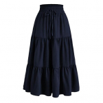Bohemian Style Women Skirt Elastic High Waist Adjustable Drawstring Cake Skirt Solid Color XL