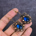 Blue Topaz Handmade Copper Wire Wrap Jewelry Earring 2.76 g1n66