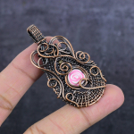 Pink Flower Handmade Copper Wire Wrap Jewelry Pendant 2.52 v2r23