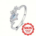 P&auml;ris S925 Sterlingh&otilde;be Ebakorrap&auml;rased T&auml;hed S&otilde;rmused Naistele Valge Tsirkoon Kuukivi S&otilde;rmus Peen Ehted Valentinip&auml;eva Kingitus 6 h&otilde;be