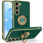 Coque pour samsung galaxy s25 - protection silicone avec anneau rotatif - vert nuit