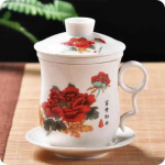 Hiina Jingdezhen keraamiline teetass sinivalge portselanist isiklik tass kaanega filtri koosoleku mullitass kontor 320ml