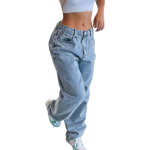 Retro laiad teksap&uuml;ksid Naiste teksariidest &Uuml;hev&auml;rvilised Pesitud Taskutega Keskmise v&ouml;&ouml;kohaga P&otilde;hilised L&otilde;dvad Sirged Denim-p&uuml;ksid L sinine